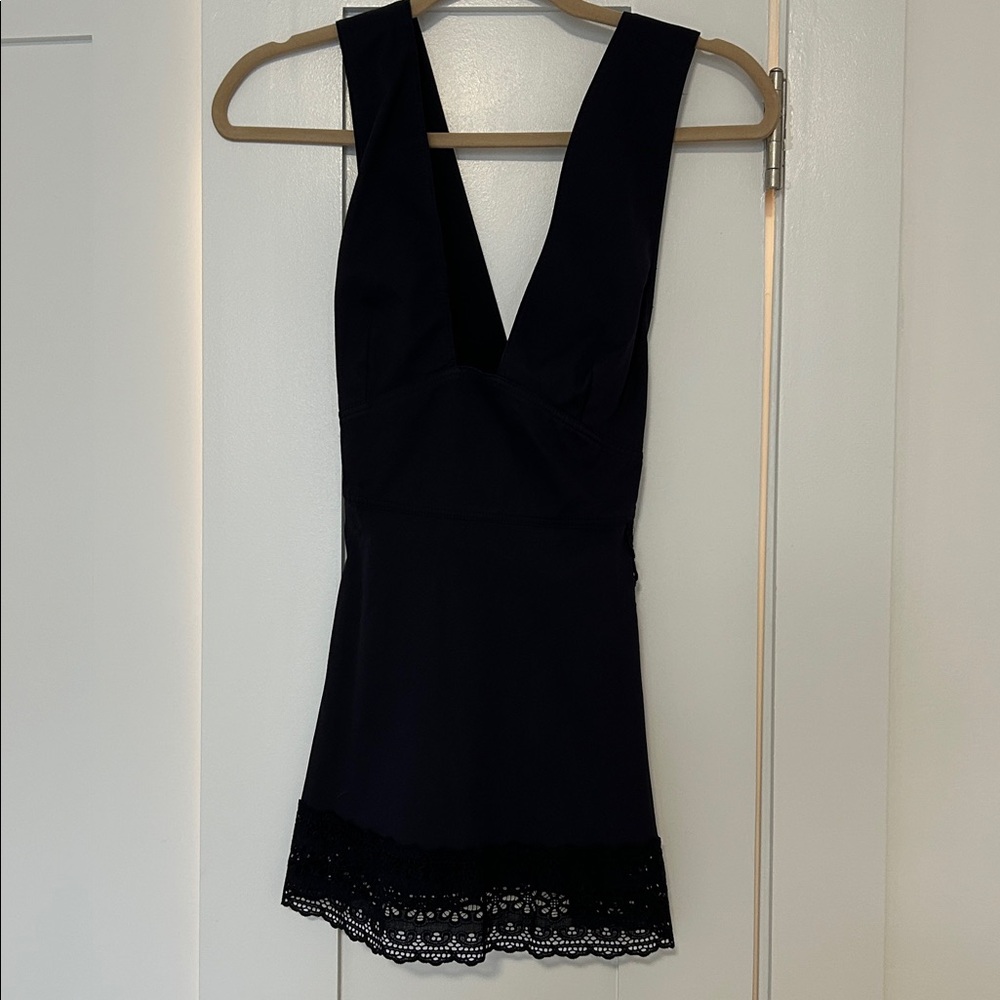 Stella McCartney Navy Apron Top with Lace Trim